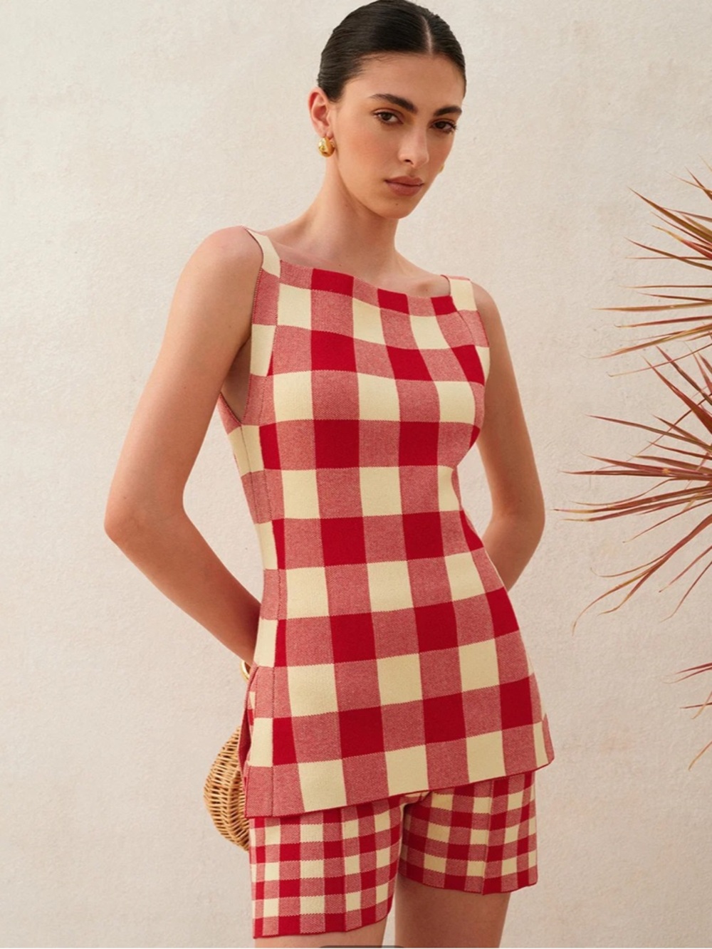 Commense Checkerboard Sleeveless Knit 2 Piece Co-Ord Short Tank Set NEW Medium - Picture 5 of 11